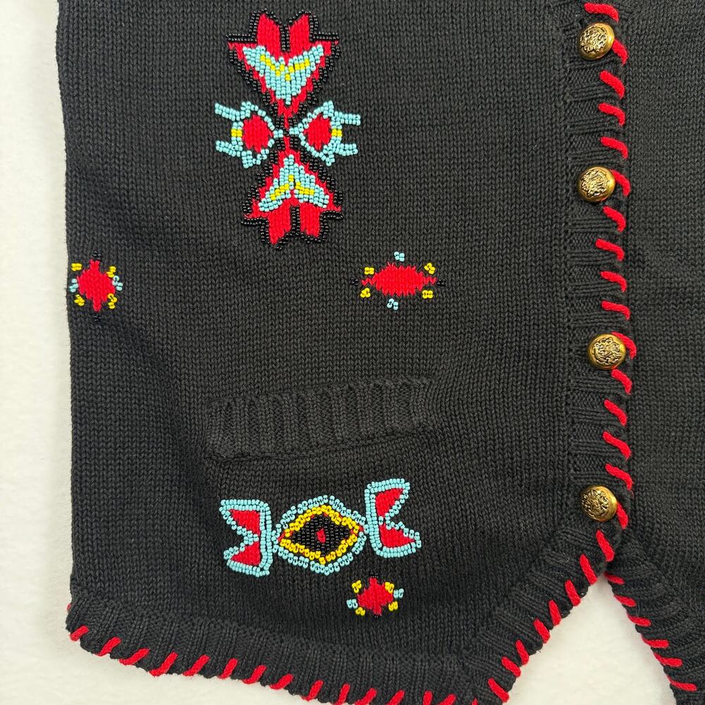 Vintage Cambridge Sports Club Beaded Southwest Black Sweater Vest Size Large - Picture 3 of 8